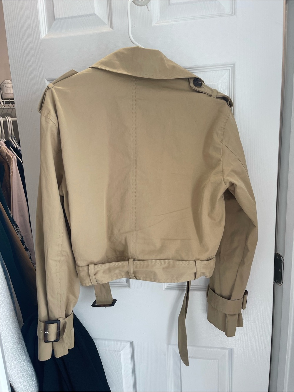 Joie Cropped Trench Coat in Khaki - Picture 3 of 3